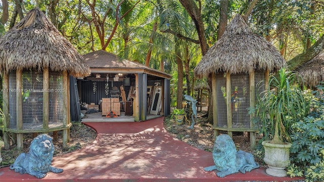 deck featuring an outdoor structure