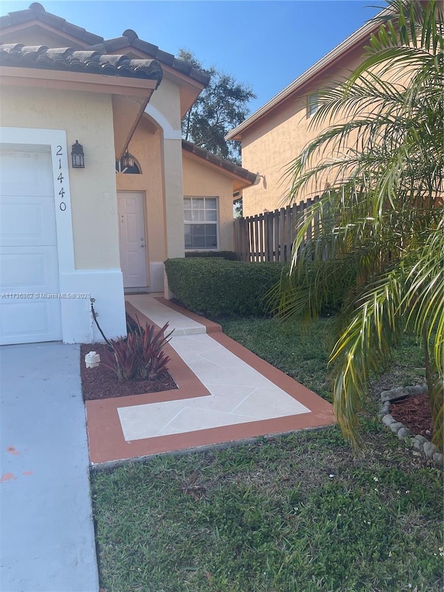 exterior space featuring a garage