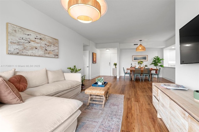 living room featuring dark hardwood / wood-style flooring