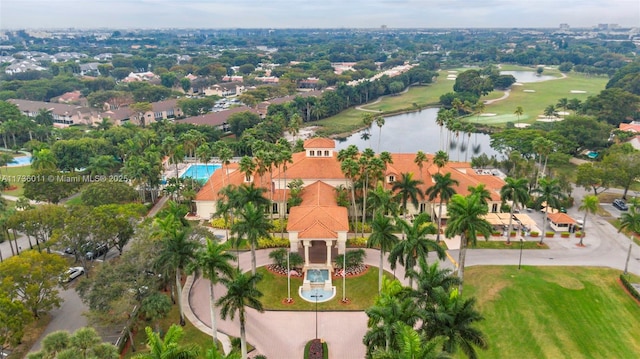 aerial view with a water view