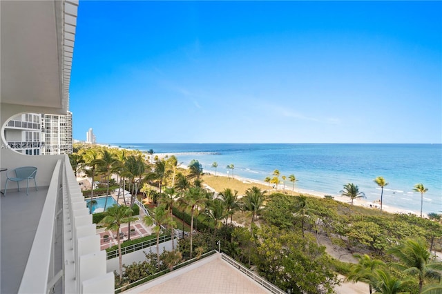 view of water feature featuring a beach view