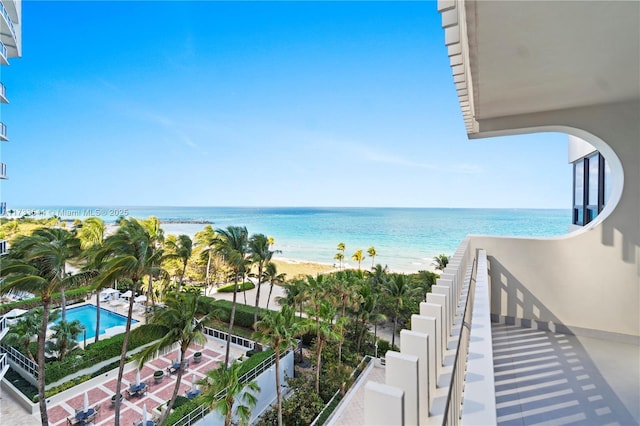 property view of water with a beach view