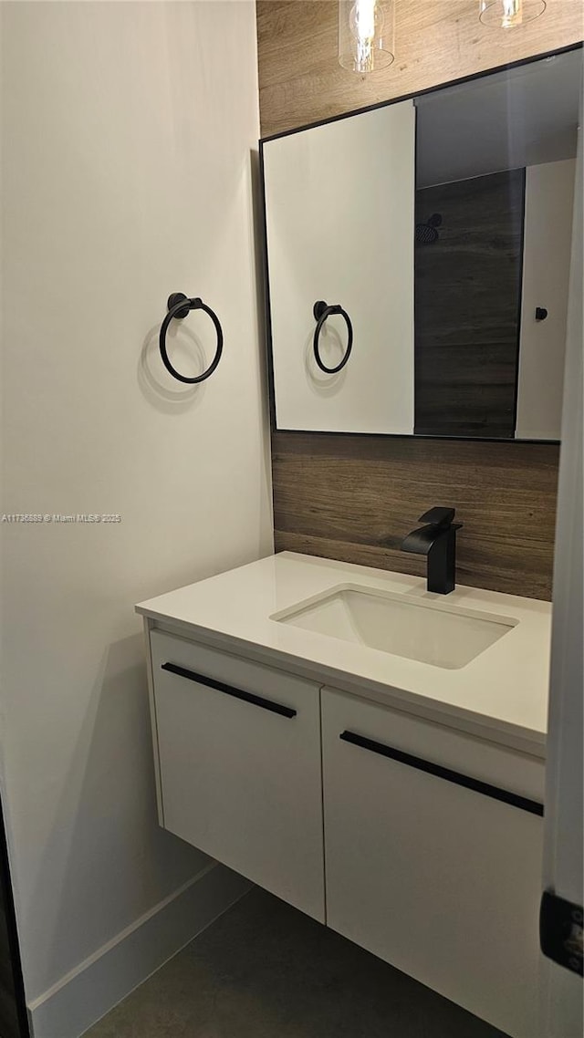 bathroom with vanity and tile patterned floors