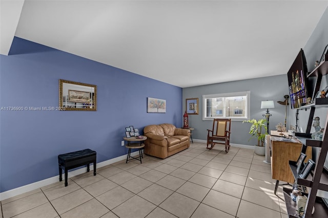 living room featuring light tile patterned floors