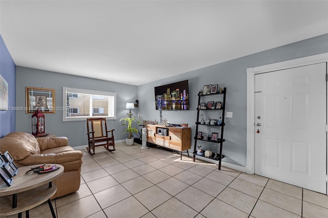 living room with light tile patterned floors