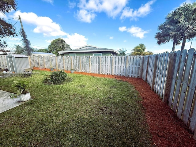 view of yard with a shed