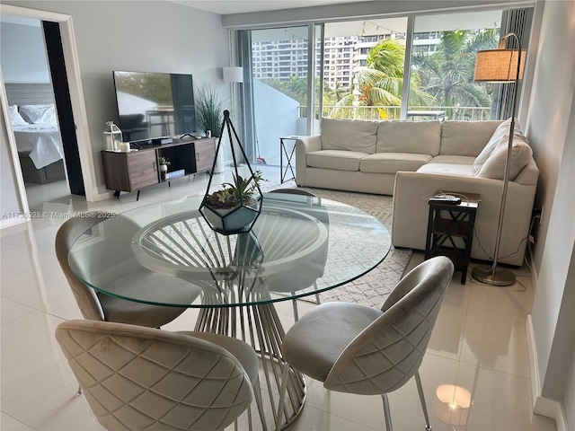 living room with light tile patterned floors