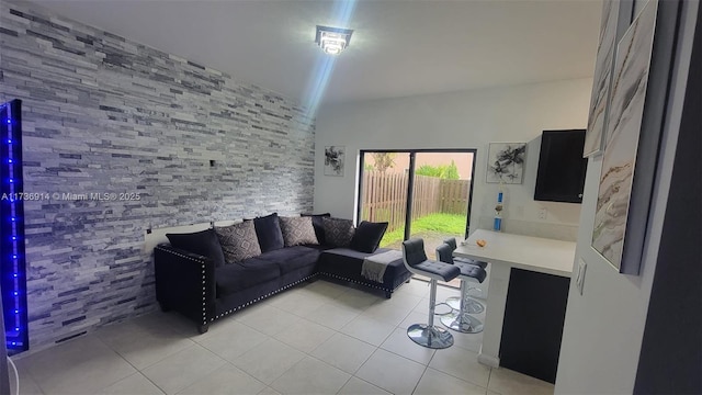 living room featuring light tile patterned floors