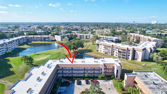 aerial view featuring a water view