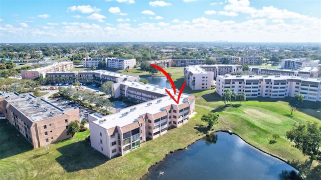 aerial view with a water view