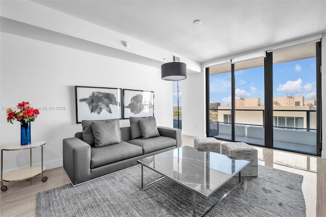 living room featuring expansive windows