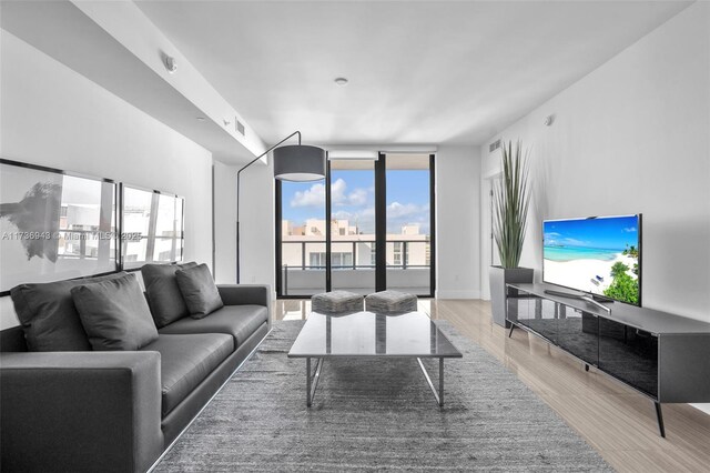 living room featuring light hardwood / wood-style floors and floor to ceiling windows