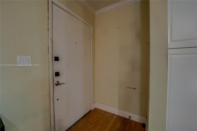 interior space with crown molding and light hardwood / wood-style floors