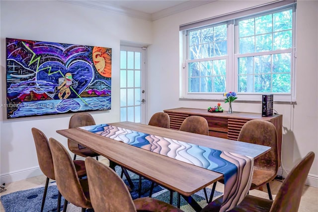 dining room with ornamental molding