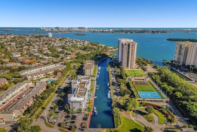 aerial view with a water view