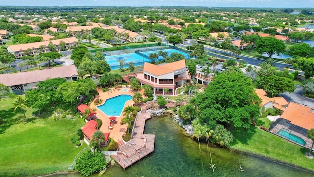 aerial view featuring a water view