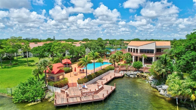 aerial view with a water view