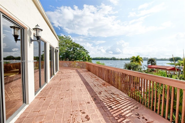 deck with a water view