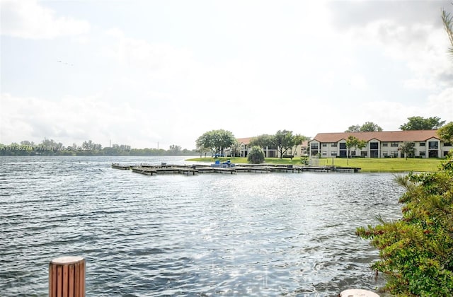 property view of water featuring a boat dock