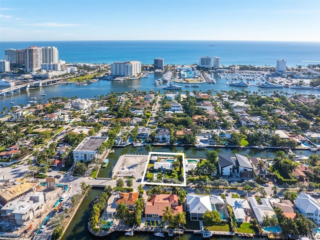 aerial view featuring a water view