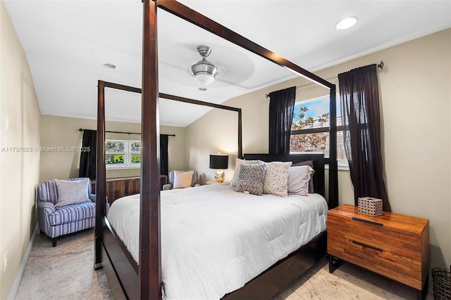 bedroom featuring vaulted ceiling