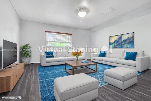 living room with dark hardwood / wood-style floors