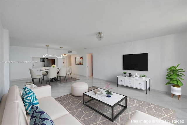 living room featuring light tile patterned floors