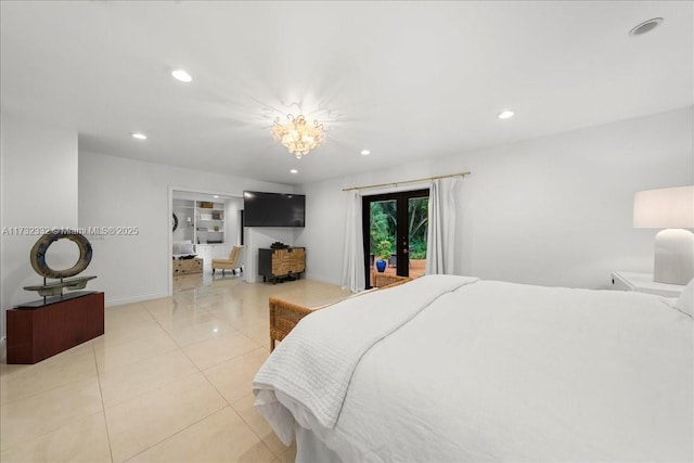 tiled bedroom with french doors and access to exterior