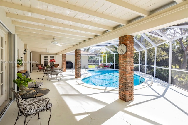7420 SW 145th Ter, Palmetto Bay, FL 33158 - view of pool featuring a lanai, a patio, and ceiling fan