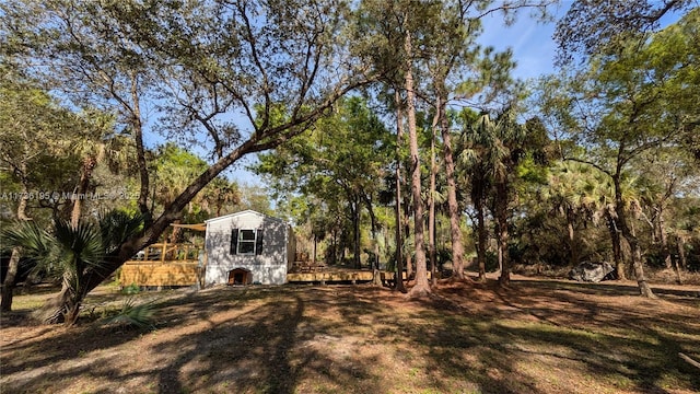 view of yard featuring a storage shed