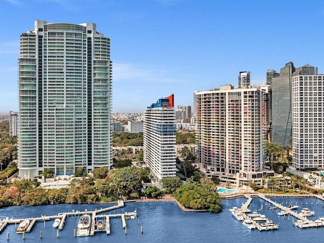 property's view of city with a water view