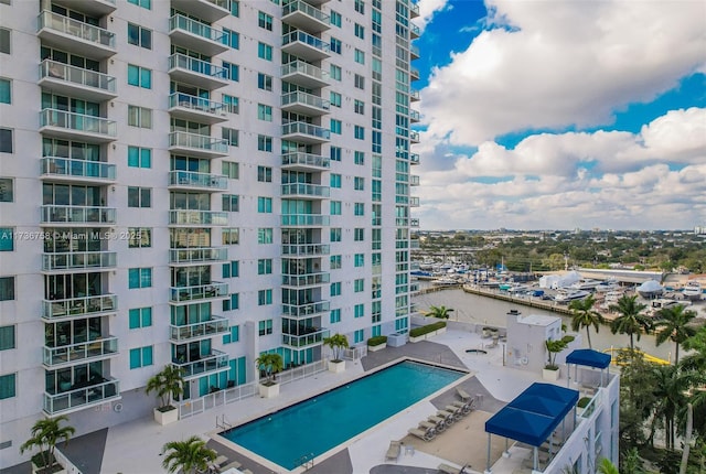 view of pool featuring a patio