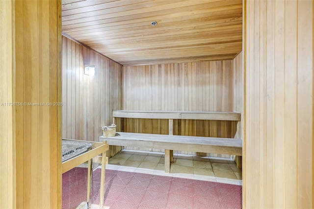 view of sauna with tile patterned floors