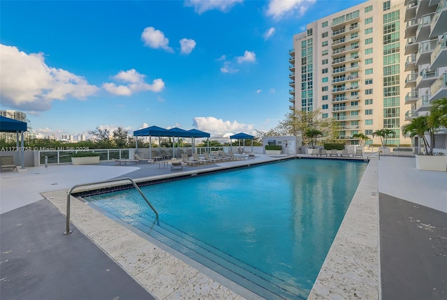 view of swimming pool with a patio