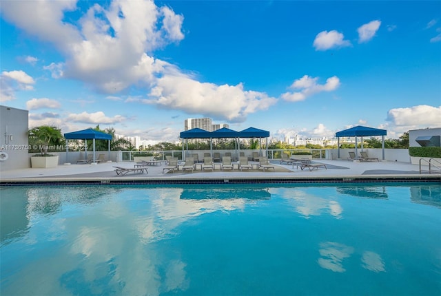 view of swimming pool with a patio