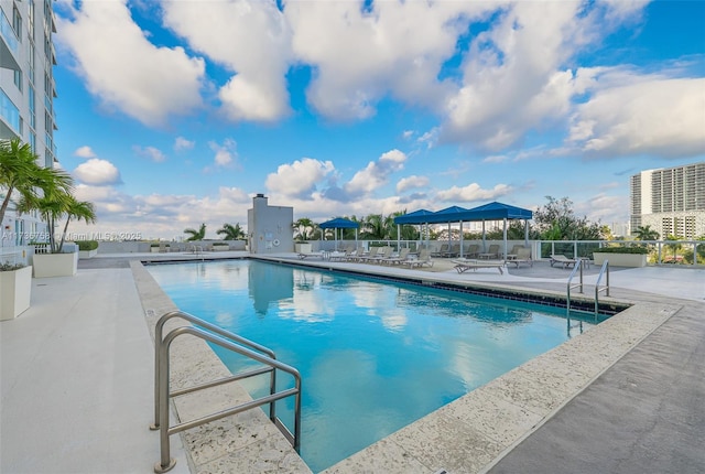 view of pool featuring a patio