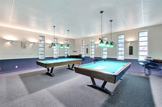 recreation room with a paneled ceiling and billiards