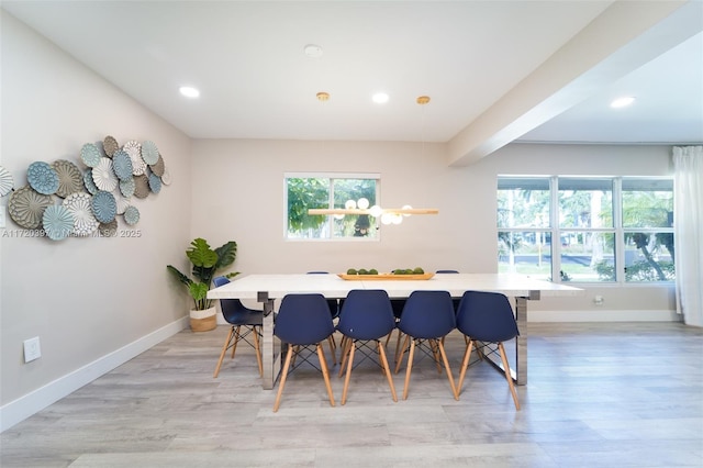 dining space with light hardwood / wood-style flooring