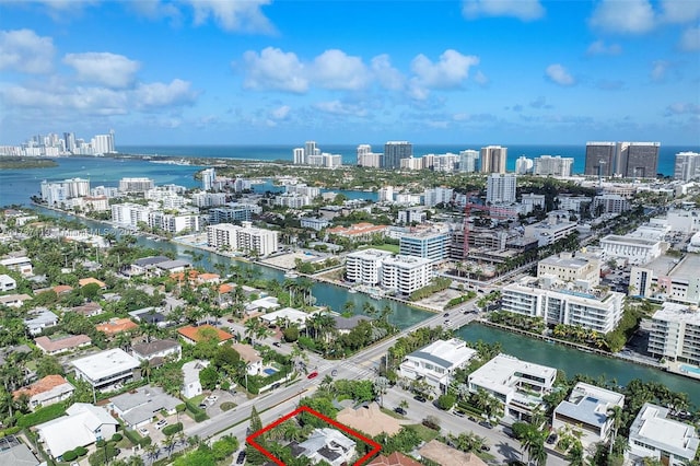 aerial view with a water view