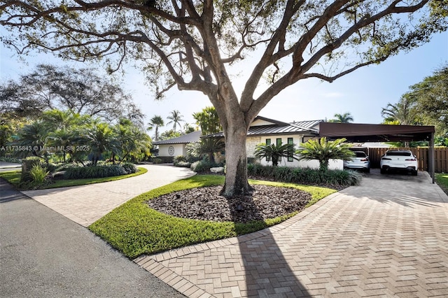 view of community featuring a carport and decorative driveway