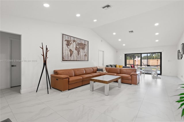 living room with vaulted ceiling