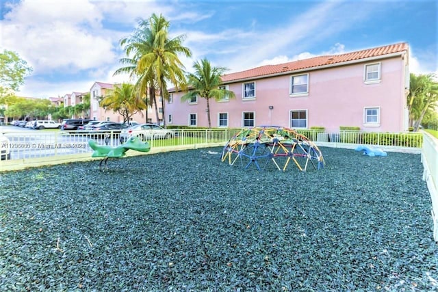 view of playground featuring a water view