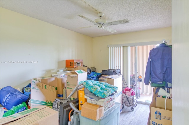 storage room with ceiling fan