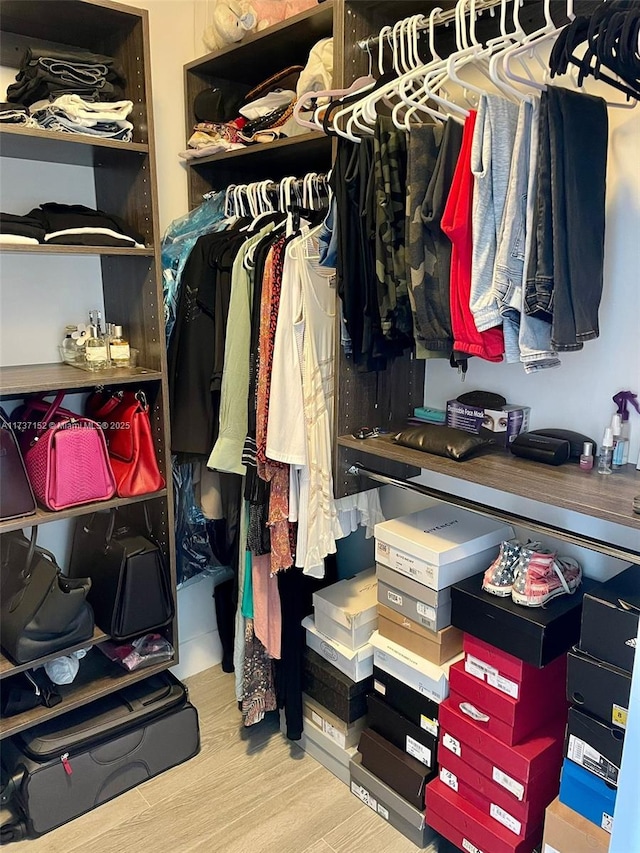 walk in closet featuring hardwood / wood-style flooring