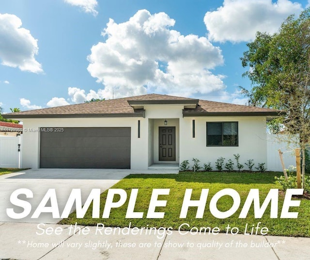 5209 SW 22nd St, West Park, FL 33023 - prairie-style house featuring a front yard, a garage, and stucco siding