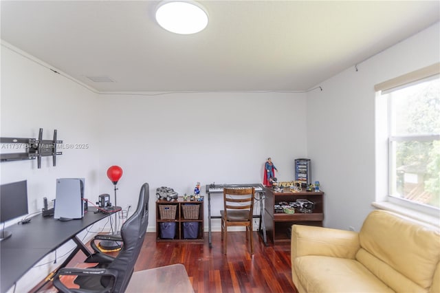 office area featuring dark hardwood / wood-style floors