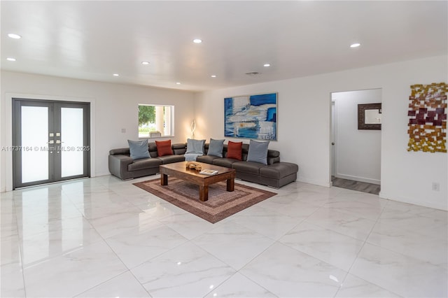 living room featuring french doors