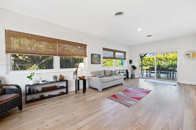 living room with light hardwood / wood-style floors