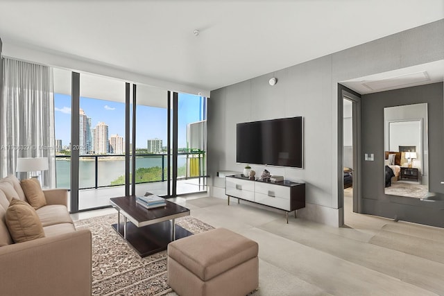 living room with expansive windows