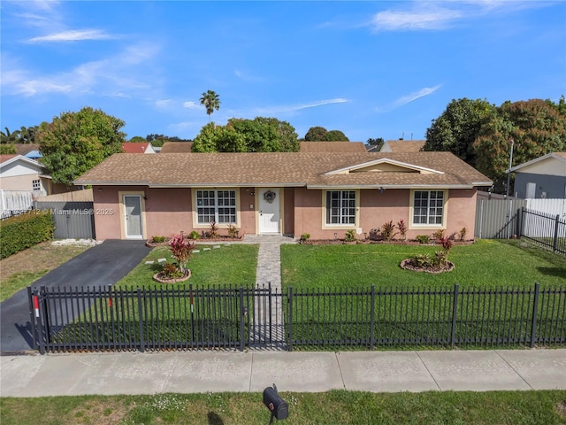 single story home featuring a front yard